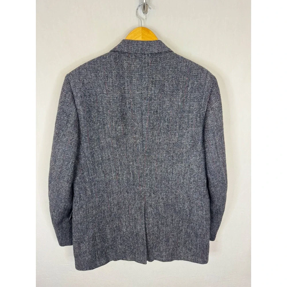 Harris Tweed The Bay Mens 44 / 42 Grey Herringbone Wool Blazer Sport Coat